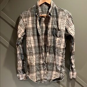J. Crew Gray and White Plaid Button-Up Shirt